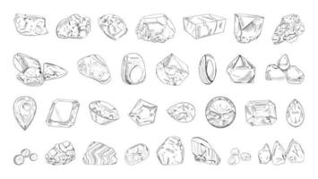 piedras preciosas y ordinarias en estilo de tinta de arte vector