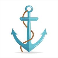 Nautical anchor with a rope. Icon isolated on white background. Flat design. Vector illustration.