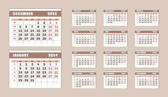 Wall calendar template for the year 2023. Work calendar with week numbers. The week starts on Monday. Monthly calendar in pastel colors. vector