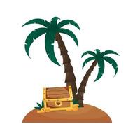 Treasure Island, which contains a chest and a palm tree. For t-shirts, backgrounds, books, flyers, banners, decor. vector