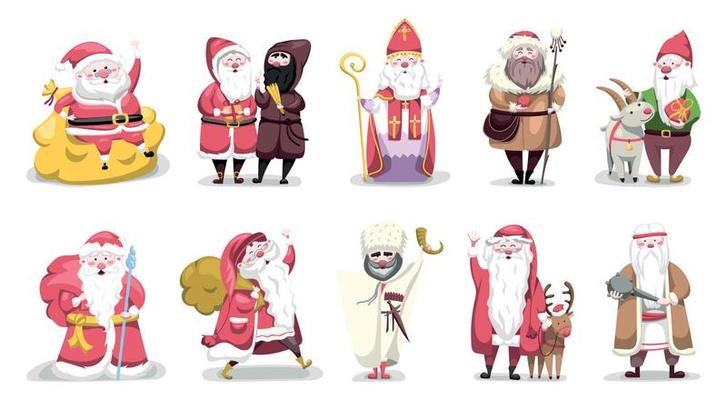 Collection of Santas of Different Countries