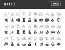 conjunto de iconos simples de mawlid vector