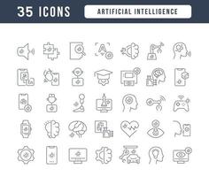 conjunto de iconos lineales de inteligencia artificial