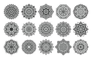 conjunto de mandalas en blanco y negro vector