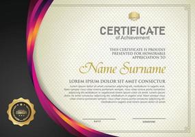 Luxury certificate template with curved line shape ornament modern pattern,diploma. Vector illustration