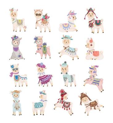 Set of Lamas in Boho Style