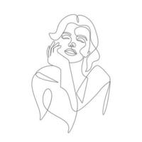 Beauty woman smiling hands close to the girls smiling face one line art drawing vector