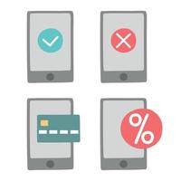 E commerce smartphone icons in cartoon style. vector
