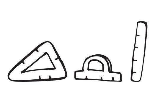 Education math flat tools set. Ruler, triangle ruler and protractor icon. Stationery instruments collection. Vector isolated on white