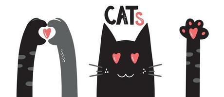 Draw a vector character design banner cat's paw with a small heart for Valentine's Day, cats Day