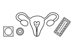 Contraception, condom and contraceptive pills icon set vector. The method of IUD contraception is not isolated. Control and protection of pregnancy. vector