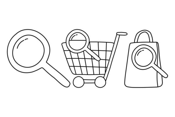 E-commerce search thin line icon in cartoon style.