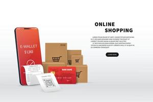 Vector shopping online concept. Mobile phone application. Template banner web design.