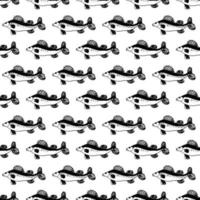 Seamless vector pattern of ruff fish on a white background. A hand-drawn doodle. River fish and fishing. For album design, paper, fabric printing, for boys.