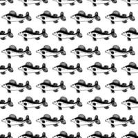 Seamless vector pattern of ruff fish on a white background. A hand-drawn doodle. River fish and fishing. For album design, paper, fabric printing, for boys.