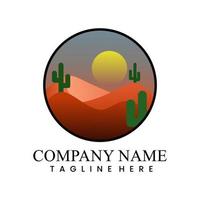 Design vector logo template of desert and cactus in summer