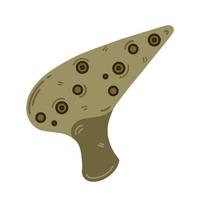 icono de vector de ocarina de flauta. instrumento musical de madera, cerámica y porcelana dibujado a mano. silbato aislado en blanco. dispositivo italiano para melodías folclóricas clásicas. clipart de color para logotipo, web, aplicaciones