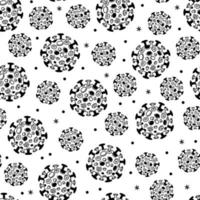 Virus seamless vector pattern. Structure of coronavirus, hepatitis, hiv, monkeypox. Round infectious pathogen in human blood, lymph. Black and white background for web, print, medical sites, brochures