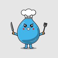 Cute cartoon water drop chef hold knife and fork vector