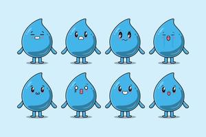 Set kawaii water drop cartoon with expressions vector