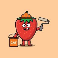 Cute cartoon strawberry as a builder painting vector