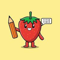 Strawberry cute cartoon clever student with pencil vector