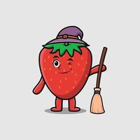 Cute cartoon witch shaped strawberry character vector