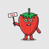 Cute cartoon strawberry holding sale sign designs vector