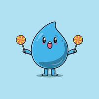 Cute cartoon water drop holding lollipop candy vector