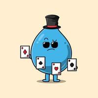 Cute cartoon water drop magician play magic cards vector