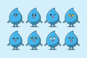 Set kawaii water drop cartoon with expressions vector