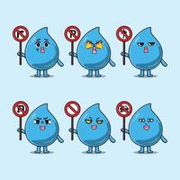 Cute water drop cartoon holding traffic sign vector