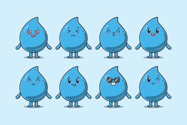 Set kawaii water drop cartoon with expressions