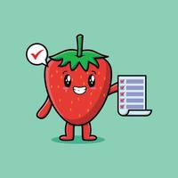 Cute cartoon strawberry holding checklist note vector