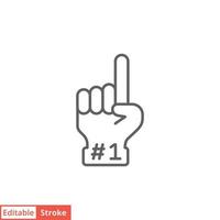 Number 1 foam glove icon. Simple outline style. Fan logo hand with finger up. Thin line vector illustration isolated on white background. Editable stroke EPS 10.