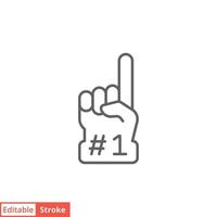 Number 1 foam glove icon. Simple outline style. Fan logo hand with finger up. Thin line vector illustration isolated on white background. Editable stroke EPS 10.