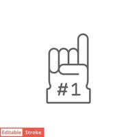 Number 1 foam glove icon. Simple outline style. Fan logo hand with finger up. Thin line vector illustration isolated on white background. Editable stroke EPS 10.