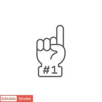 Number 1 foam glove icon. Simple outline style. Fan logo hand with finger up. Thin line vector illustration isolated on white background. Editable stroke EPS 10.