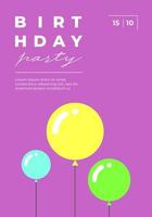 cartel de invitación vertical de moda mínima de saludo de fiesta de cumpleaños. evento de celebración tarjeta de diseño creativo minimalista con globos. cartel de eps de vector plano simple de vacaciones felices