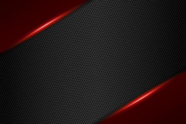 Abstract gamer background modern tech template design concept. Metallic red and black shiny color frame on carbon fiber material texture. Vector graphic game presentation layout eps illustration