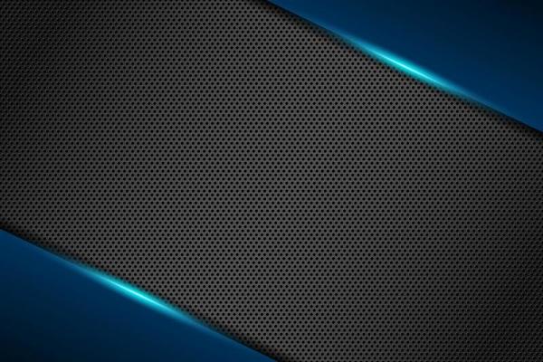 Abstract gamer background modern tech template design concept. Metallic blue and black shiny color frame on carbon fiber. Vector graphic game presentation layout eps illustration
