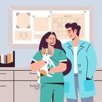 Vet Holding Cat To Be Examined Concept vector