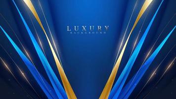 Blue luxury background with gold ribbon decoration and glitter light effect elements. vector