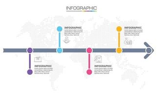 diseño de infografías Se pueden utilizar 4 pasos con iconos de marketing para el diseño de flujo de trabajo, diagrama, informe anual, diseño web. vector