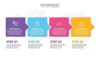 diseño de infografías Se pueden utilizar 4 pasos con iconos de marketing para el diseño de flujo de trabajo, diagrama, informe anual, diseño web. vector