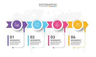 diseño de infografías Se pueden utilizar 4 pasos con iconos de marketing para el diseño de flujo de trabajo, diagrama, informe anual, diseño web. vector