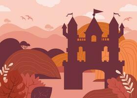 Silhouette of Fairy tale castle in mountain vector