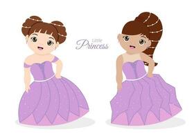 couple of purple princess in beautiful dress illustration vector