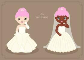 couple of cute bride illustration vector