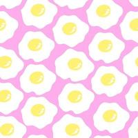 Fried eggs on pink background seamless pattern. Yummy breakfast. Vector hand drawn illustration